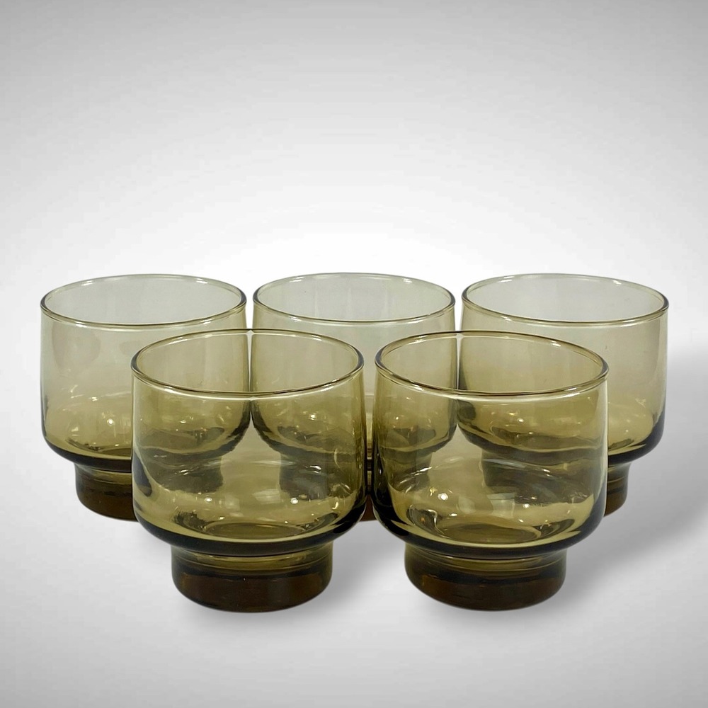 Libbey Tawny Accent Juice Glasses Set of 5 Amber Brown Tumblers 1973 Vintage